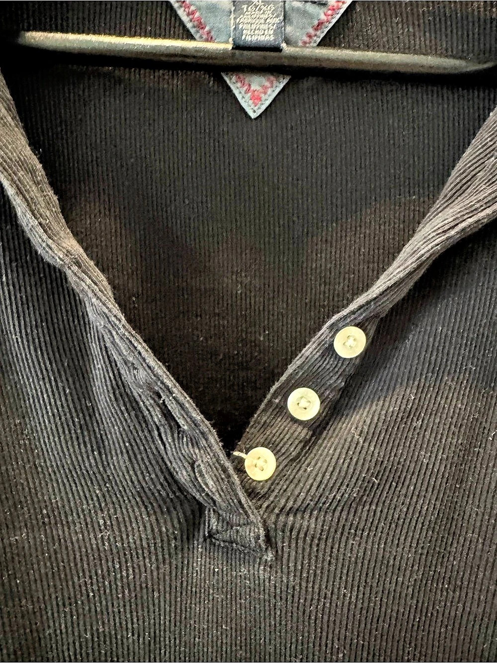 Tommy Hilfiger Black Ribbed Cotton Henley 3/4 Sleeve Shirt XL - Picture 5 of 7